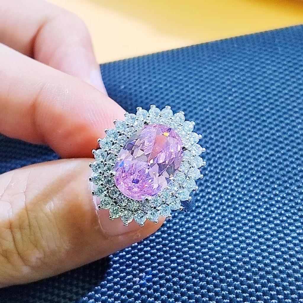Luxury Coconut Egg Zircon Ring Female Simulation Amethyst Citrine Pink Diamond Adjustable Ring