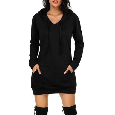 Tooxika Women's Autumn Clothing Mid-length Hooded Dress Long-sleeved Women's Fashion Solid Color Pocket Sweatshirt