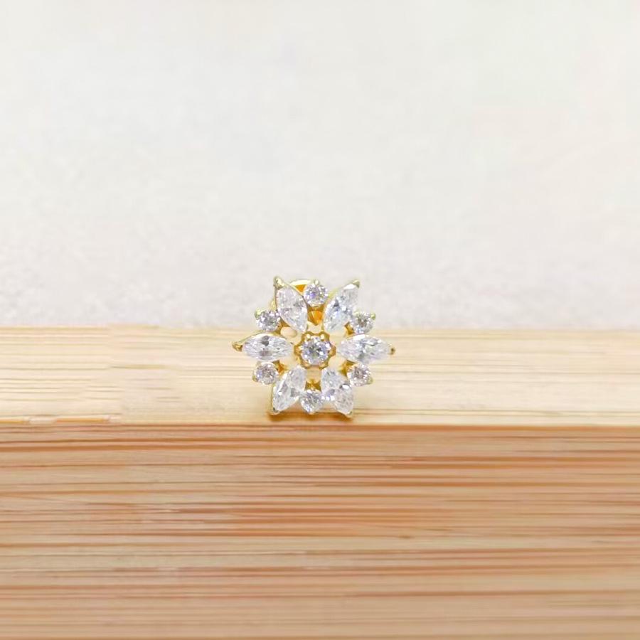 F136 Titanium Flower Peacock Crown Earrings, Long Studs for Cartilage Piercing, 1.2/1.0 Thickness