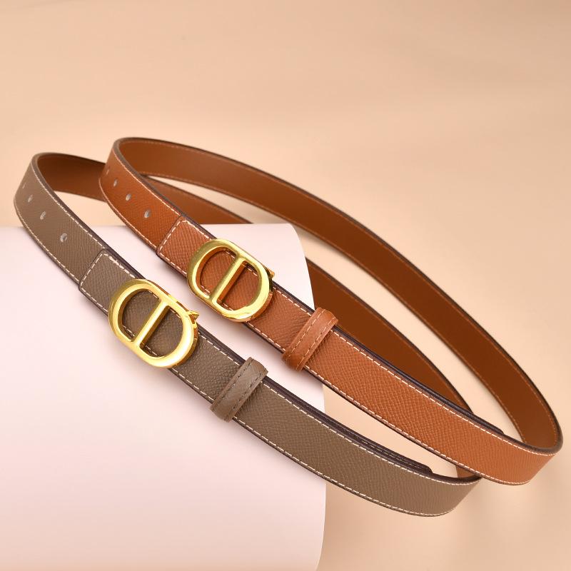 Belt Women'S Leather Thin Belt Decorative Dress Summer Smooth Buckle Waist Skinny Belt