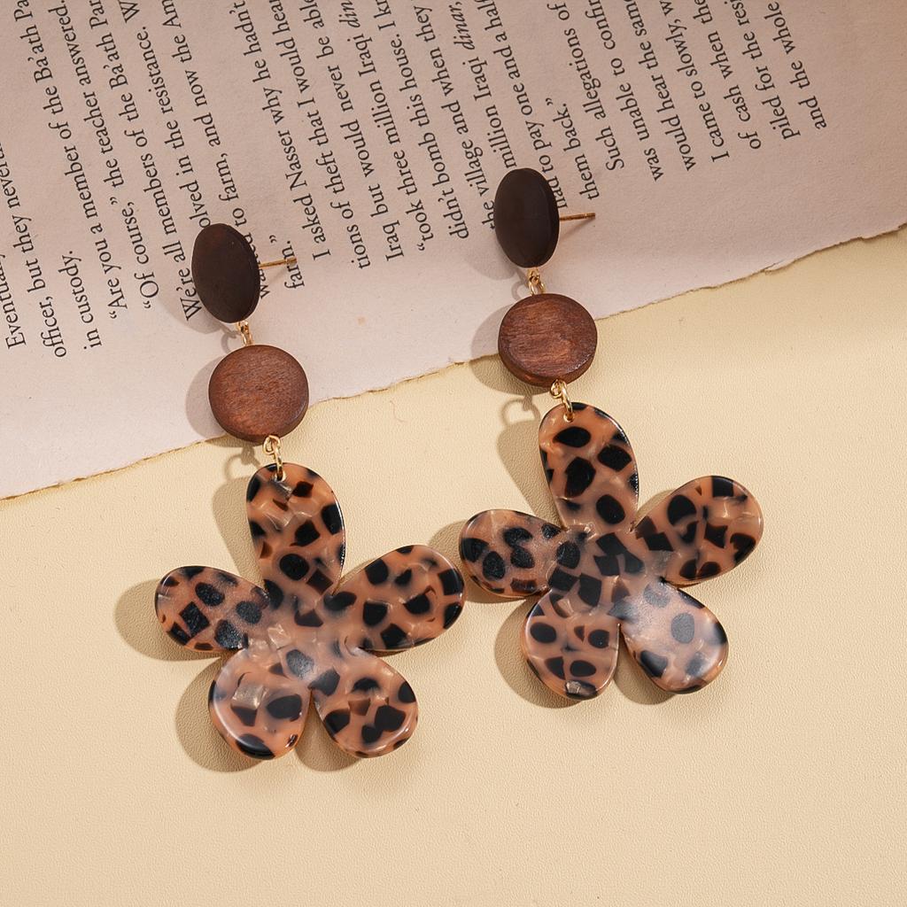 Acrylic smudge round love flower silver needle earrings melad feeling earrings