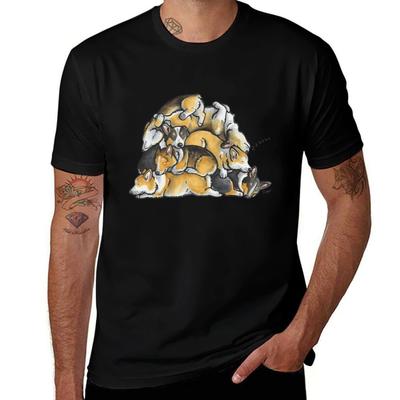 Sleeping Pile of Corgi Dogs T-Shirt Man T Shirt Gifts for Boyfriend Funny T Shirts for Men