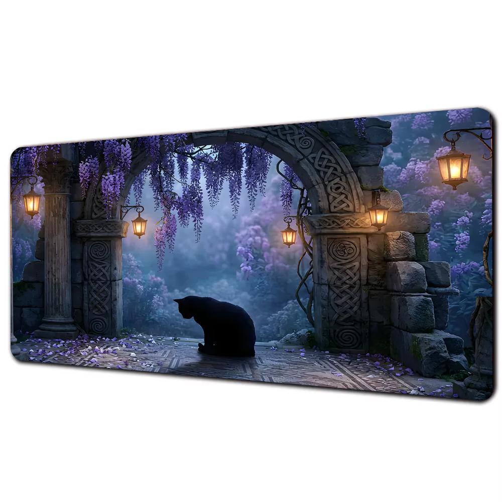 Green Plant Cat Mouse Pad Pc Gamer Computer Accessories Mousepad Gaming Laptop Keyboard Carpet Large Desk Mat rug