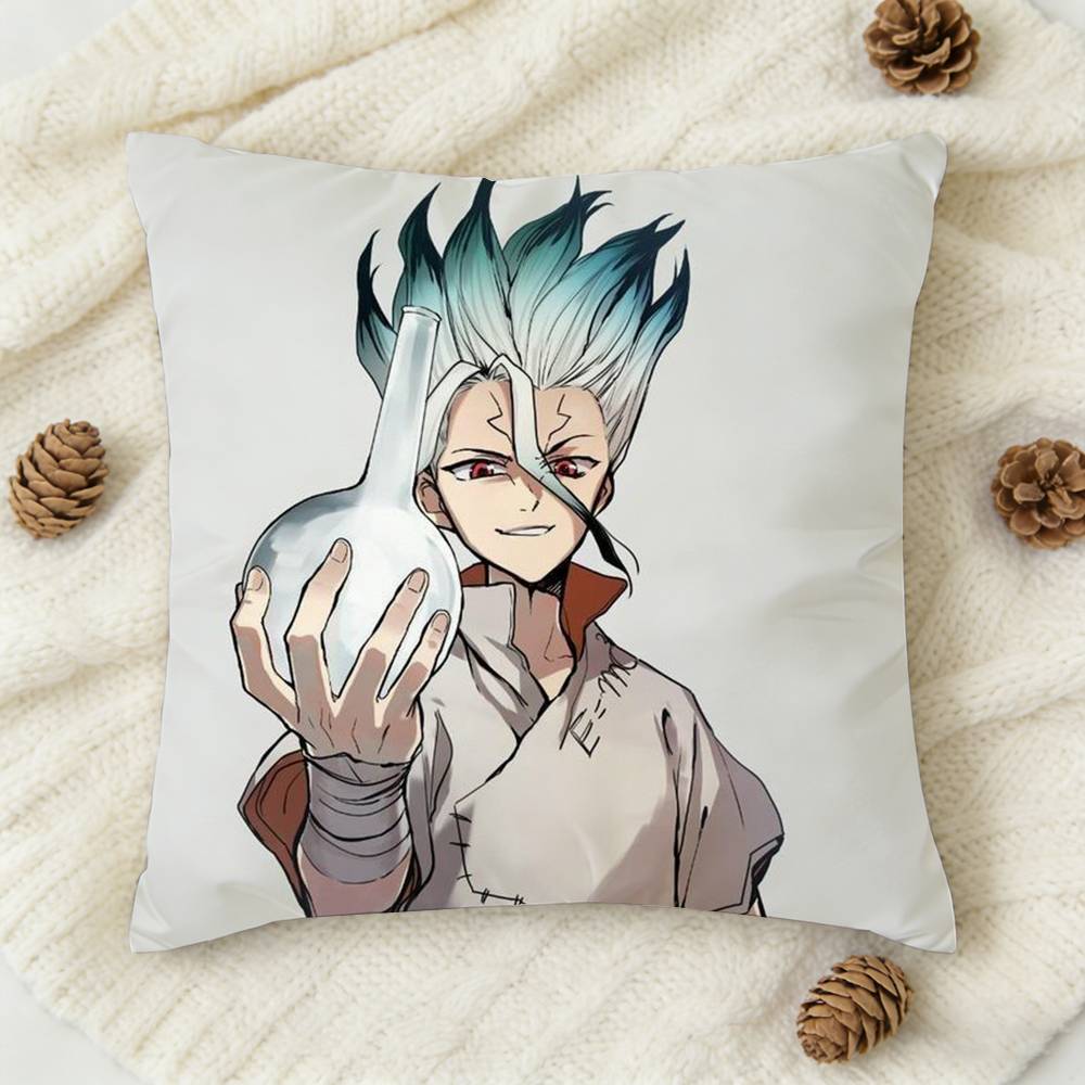 Anime Dr Stone  Senku Ishigami Doublesided Printed Square Decorative Cushion Cover for Sofa Living Room Home Decor