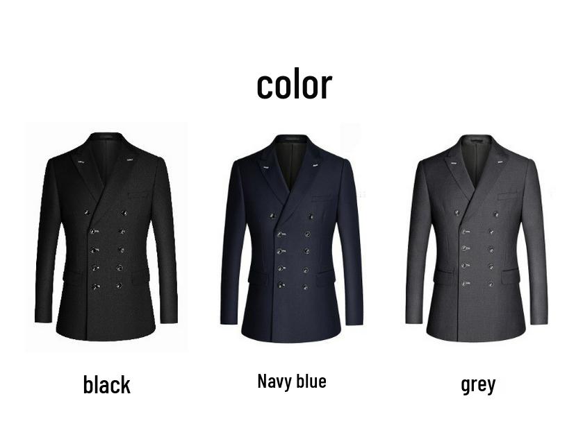 Men's Slim Fit Double-Breasted Blazer Set: Professional, Business Casual Fashion in Dark Blue, Black, and Grey