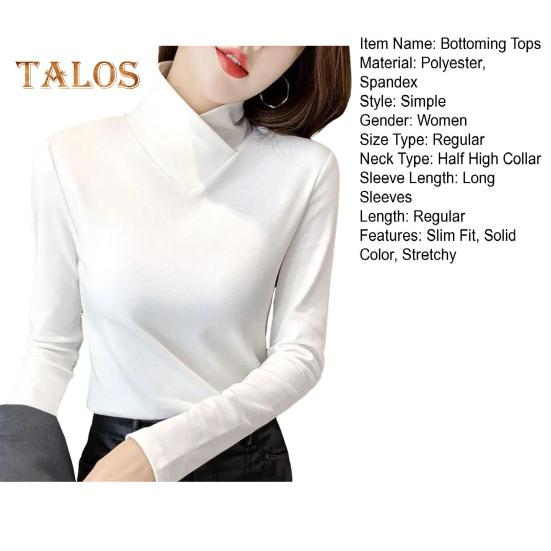 Damen-Oberteile, halbhoher Kragen, lange Ärmel, schmale Passform, weiche, dehnbare Pullover-Oberteile, einfarbiges Hemd mit einzigartigem Ausschnitt