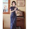 New national style ancient high-end cheongsam blue new Chinese long style improved young style