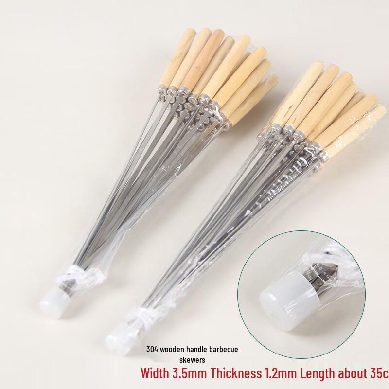 304 Stainless Steel Flat BBQ Skewers with Wooden Handle