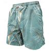 3D Printed Colorful Leaves Short Pants For Men Plant Stripes Pattern Beach Shorts Summer Casual Street Breathable Swim Trunks