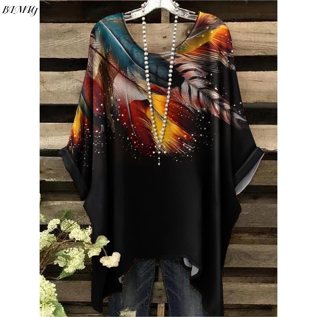 

Богемна Квіткова Туніка Великого Розміру Жіноча Богемна Квіткова Принтована Футболка-Туніка з Коротким Рукавом Круглим Вирізом Повсякденний Топ Яскравий 2025 3XL