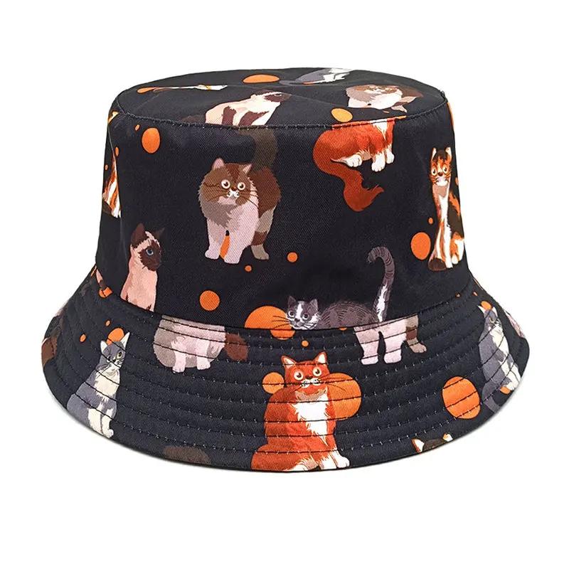 Spring and Summer Polyester Cartoon Print Bucket Hat Fisherman Hat Outdoor Travel Sun Cap For Men And Women 05