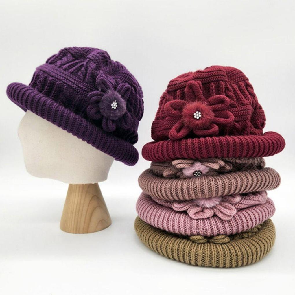 Winter thick knit middle-aged fleece warm fashion beanie hat