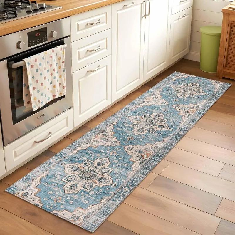 Tappeto Runner con Motivo Floreale Vintage Tappetino Antiscivolo per Arredamento Casa Tappeto con Design Orientale Tradizionale per Soggiorno Corridoi Camera da Letto