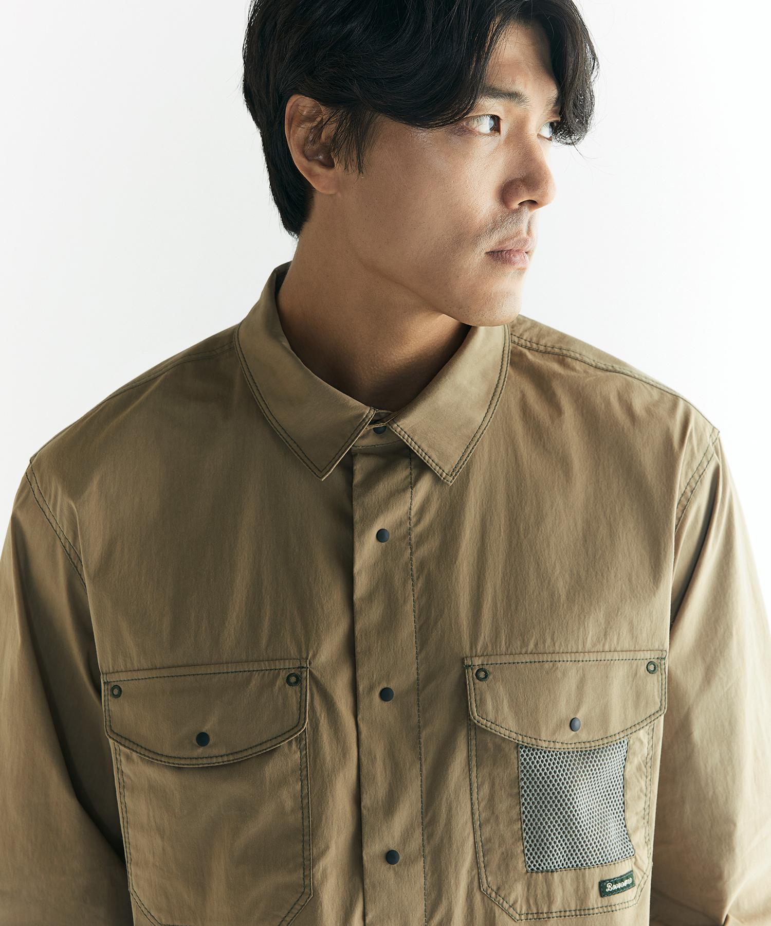 Buboom [Plus Size] Stitch Work Shirt Sand 2_Xxl(115~125)