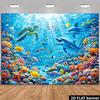 2D Planar Background of the Underwater World Theme, Featuring Marine Creatures Such As Coral Reefs, Turtles and Dolphins