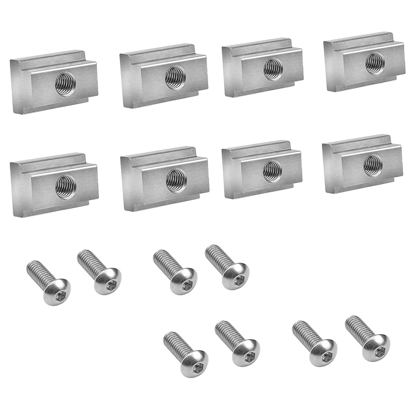 T Slot Nuts Compatible With Toyota Tunda Tacoma Pickup Truck Bed Deck Rails Cleats Rack Rail With Stainless Button Socket Cap Screw 8-Pack Silver