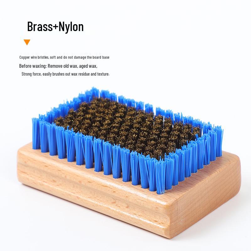 Wooden Snowboard Waxing and Polishing Brush with Nylon Bristles and Large Copper Wire for Rust Removal