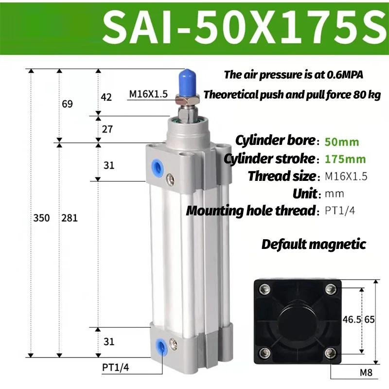 Air Cylinder SAI50 SAI63 Standard Double Acting Pneumatic Cylinder SAI50X100S SAI63X200S SAI50X150S SAI63X300S SAI50X75S 400 500