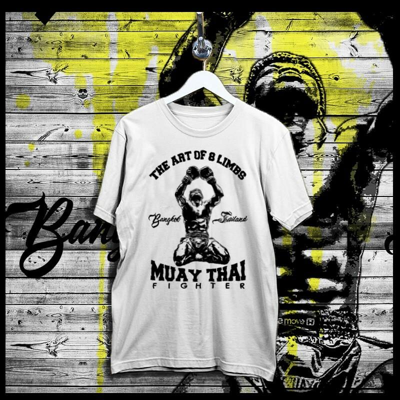 

Muay Thai Martial Arts white T-Shirt Thailand Sak Yant Thaibox Art of Limbs, M XL