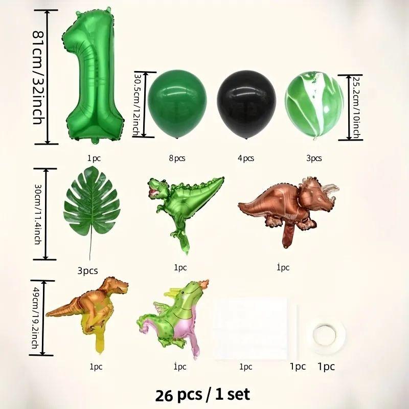 Zestaw balonów z cyframi urodzinowymi dinozaurami na imprezę dla dzieci