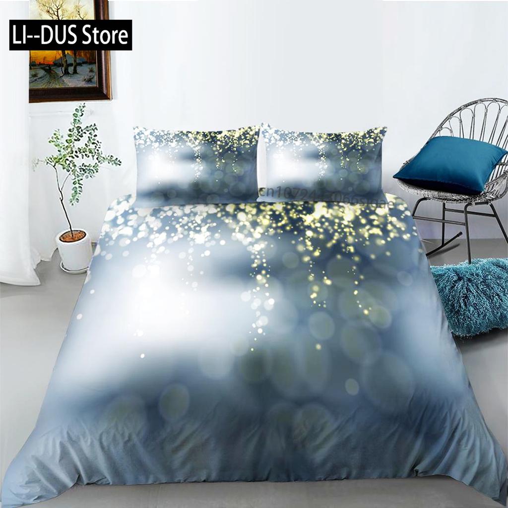 Glitter Duvet Cover Set Shiny Pink Gold Glitter Stars Bedding Set For Kids Girls Cute Style Double Queen King Size Quilt Cover
