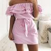 Vestidos casuales de cintura alta con un solo hombro y manga corta con estampado de rayas de verano y primavera para mujer