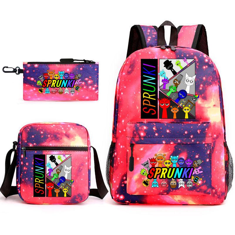 Sprunki Student Starry Sky School Bag Three-piece Rhythm Box Teen Backpack Men's and Women's Casual L