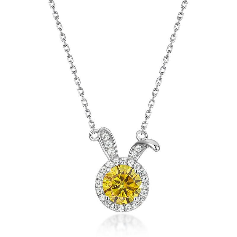6.5mm Summer 925 Sterling Silver Moissanite Necklace For Women Cute Rabbit Pendant D VVS1 Fine Jewelry