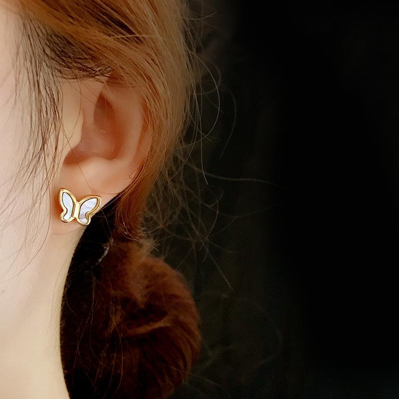 316L Stainless Steel New Fashion Upscale Minimalism Embed Shell Butterfly Charms Chain Choker Necklace Pendant For Women