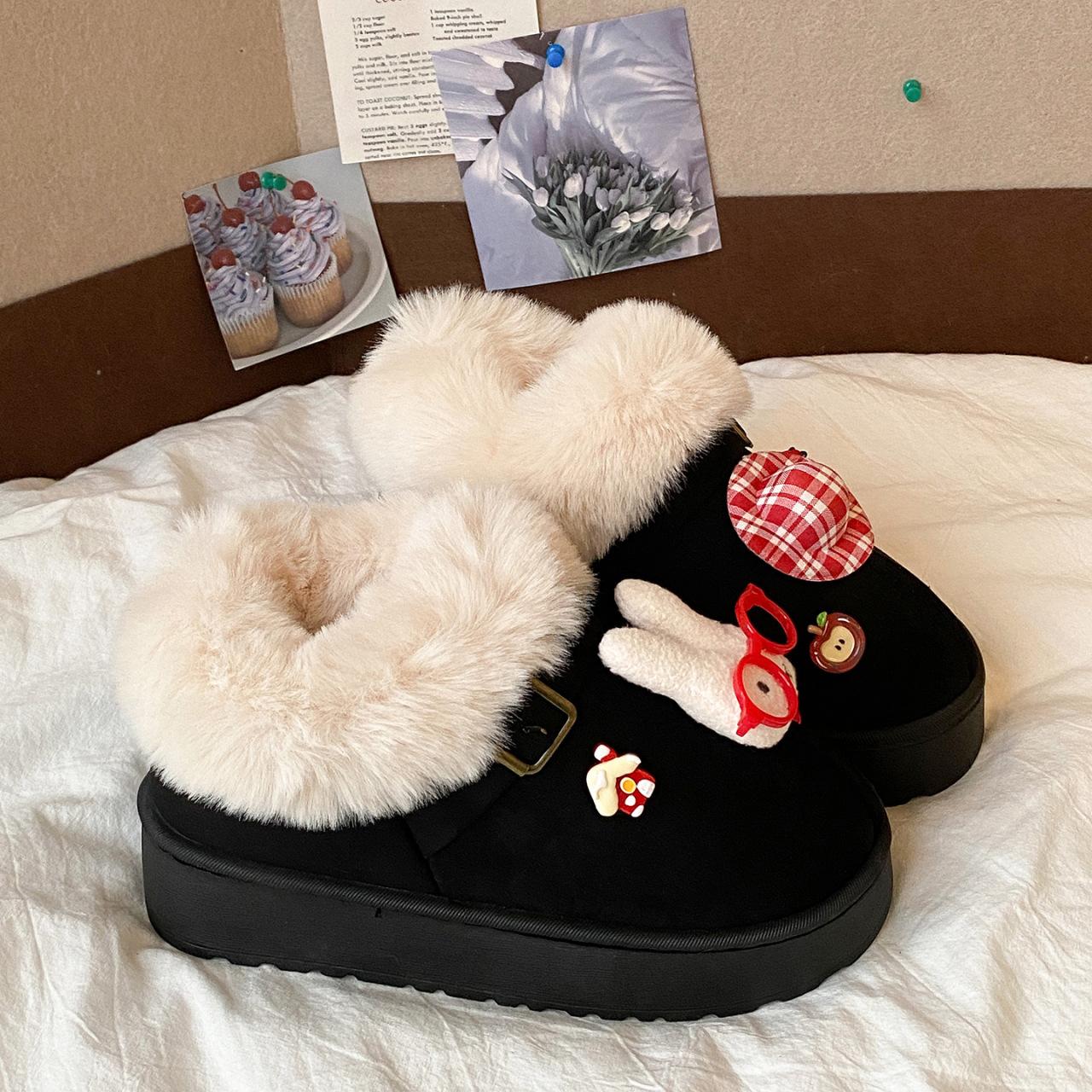 

Женские мультяшные большого размера на мягкой подошве зимние теплые противоскользящие меховые ботинки-дутики на меховой подкладке до щиколотки, противоскользящая спортивная меховая обувь 36/37 чёрный