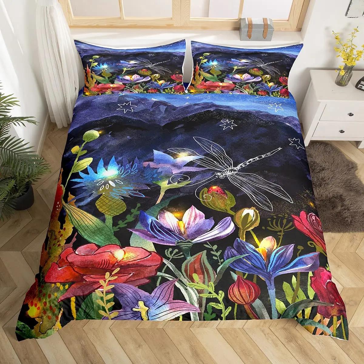 

Пододеяльник Galaxy Lotus размера King Size Full Twin Синий Цветок Луна Постельный Комплект Для Подростков Взрослых Богемный Цветочный 2/3 шт. EU single(135x200cm)