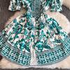 Summer Women Designer Vintage Print Runway Dress Elegant V-neck Single Breasted Party Dresses