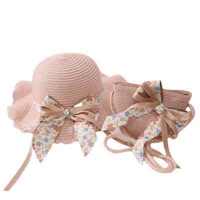 Cute Sun Hat Breathable Handbag Outdoor Kids Straw Hat Bag  Children Girls