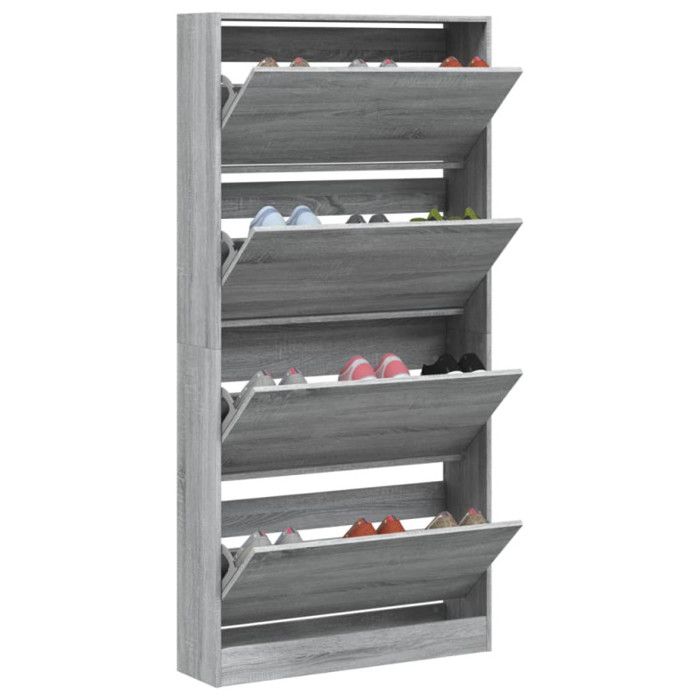 VidaXL Armoire à chaussures 4 tiroirs rabattables sonoma gris 3214369