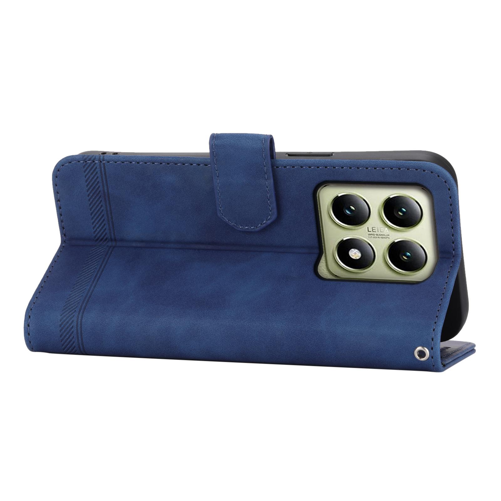 

For Xiaomi 14T Leather Case Lines Imprint Wallet Phone Cover Blue