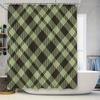Green Plaid Shower Curtain Waterproof Bathroom Decor Large Size Print Pattern Washable Polyester Bath Mat
