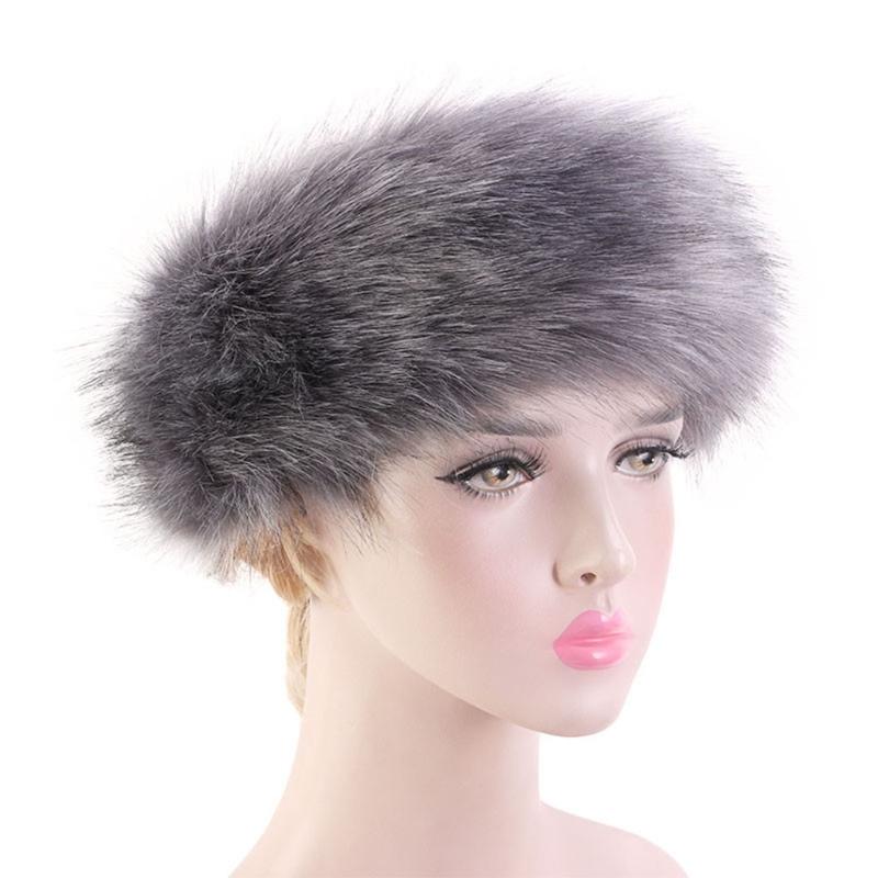 Fashion Fluffy Winter Warm Cap Wide Headband Elastic Outdoor Ski Hats Furry Ear Warmer Soft Warm Earmuff for Women