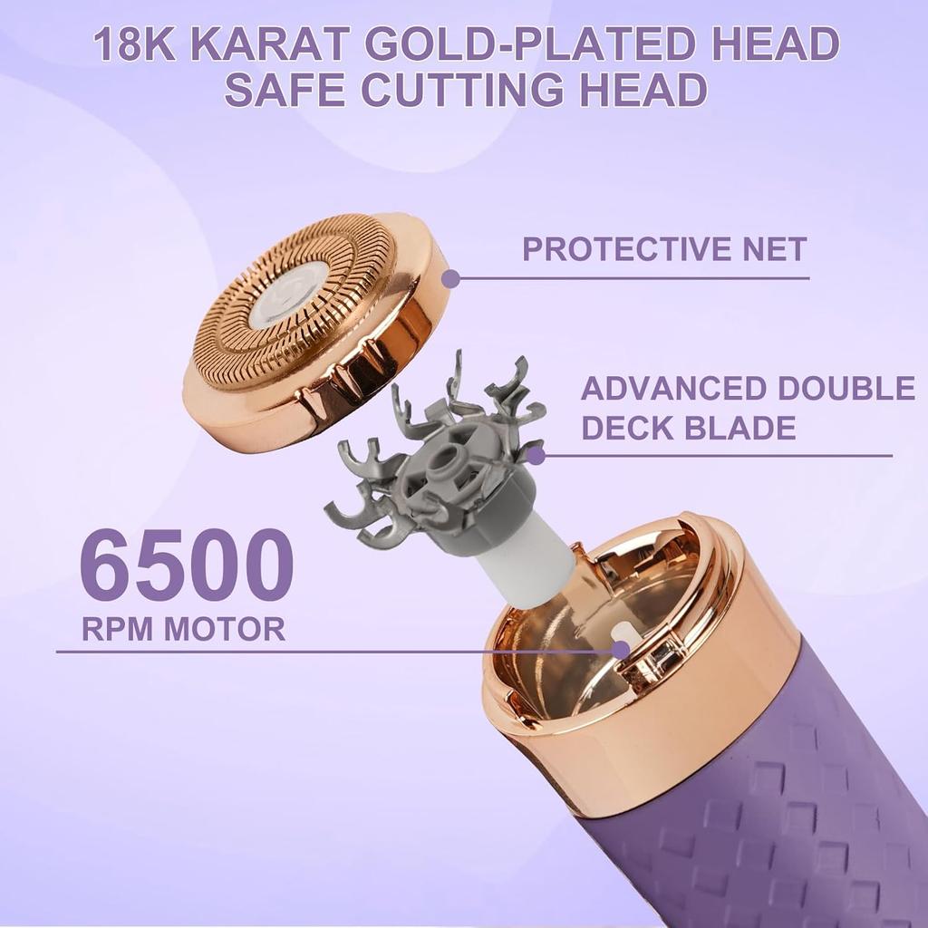 Facial Hair Removal for Women, Painless Rechargeable Hair Removal Device, Comes with 2 Replacement Heads, Portable Electric Shaver/Razor for Face,