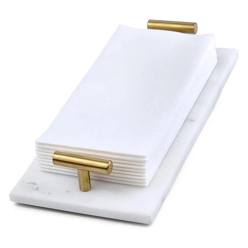AhunderJiaz Natural Marble Jewelry Tray Vanity Tabletop Ornament with Gold Handles Bathroom Home Decor