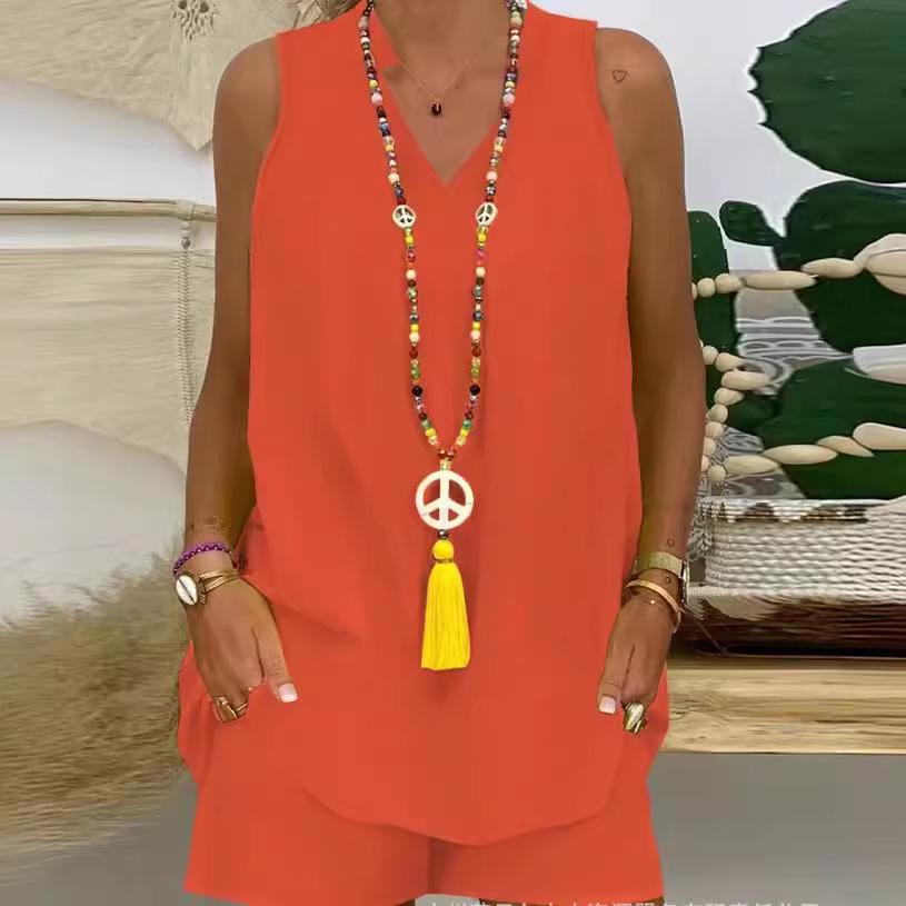 Women's Sleeveless Stand-Up Collar Casual Set