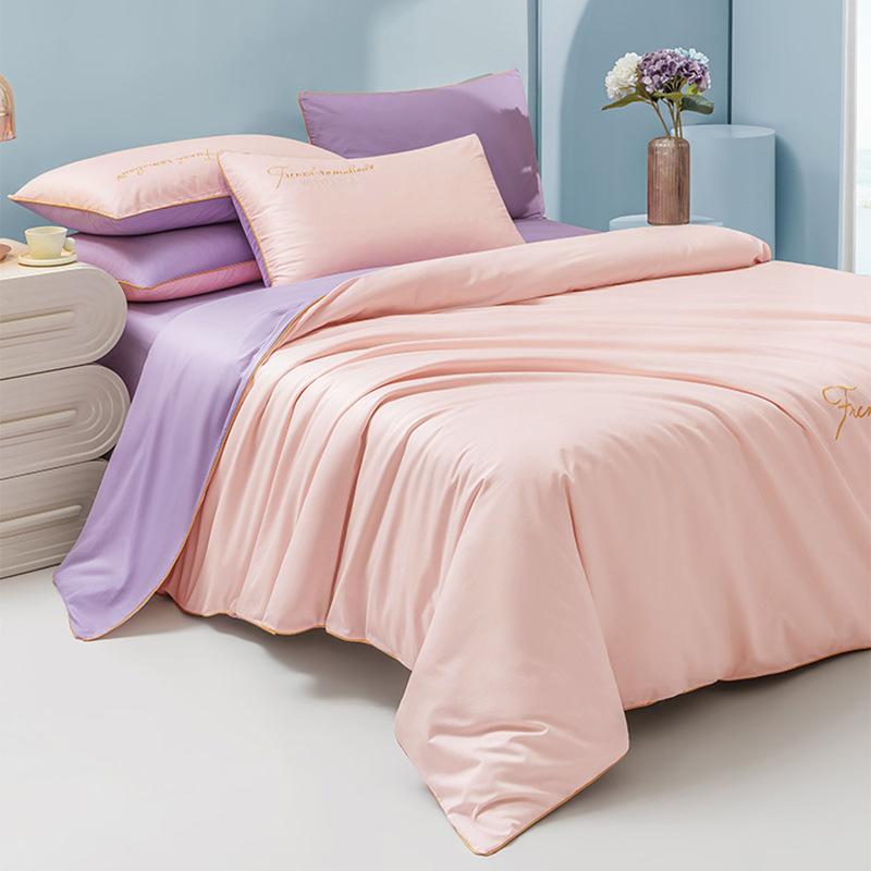 Premium Sense 120S Long-Staple Cotton Pure Cotton 4Pcs Set Cotton Embroidered Quilt Cover Bed Sheet Sleeping Naked Skin-Friendly Bedding
