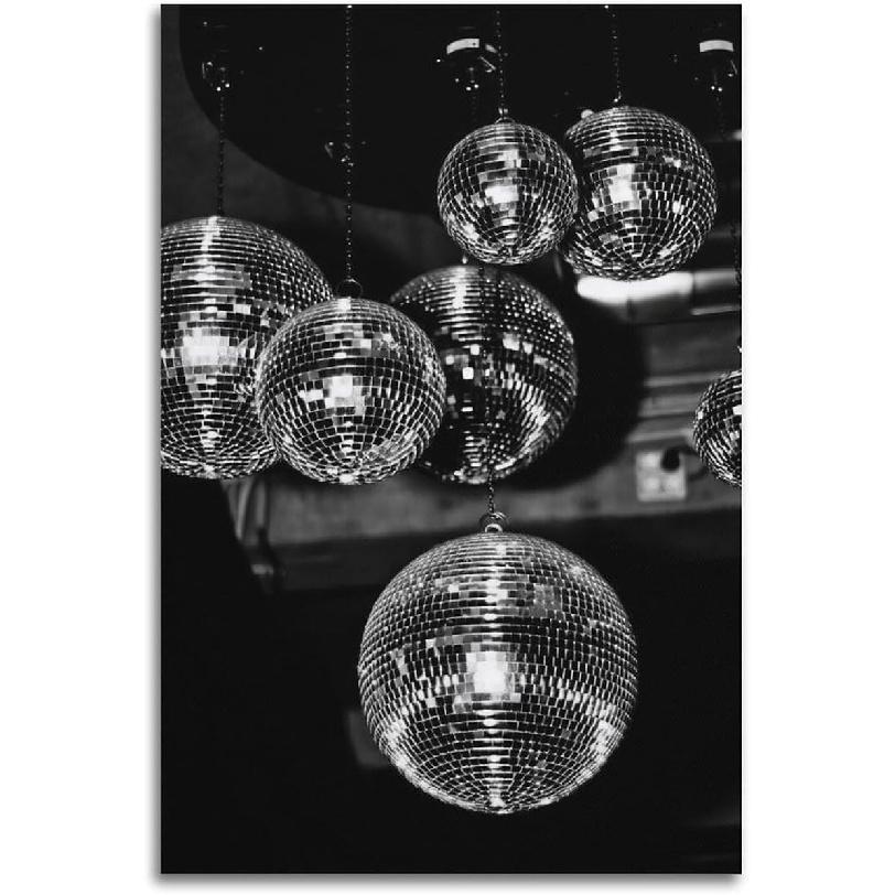 Disco Ball 70s Poster Vintage Bar Decorative Lights Black And White Art Posters Poster Decorative Painting Canvas Wall Posters And Art Picture Print