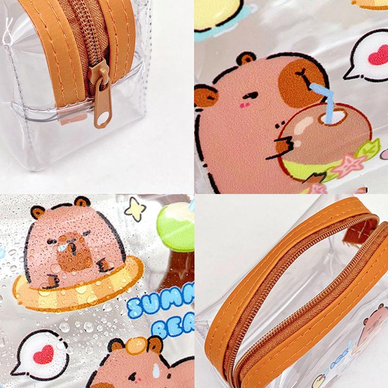 Roztomilá taška na ukládání mincí Kapybara Průhledné peněženky na mince Kreslený design Krásná peněženka PVC Vodotěsná průhledná kapsa Krátké tašky na zip