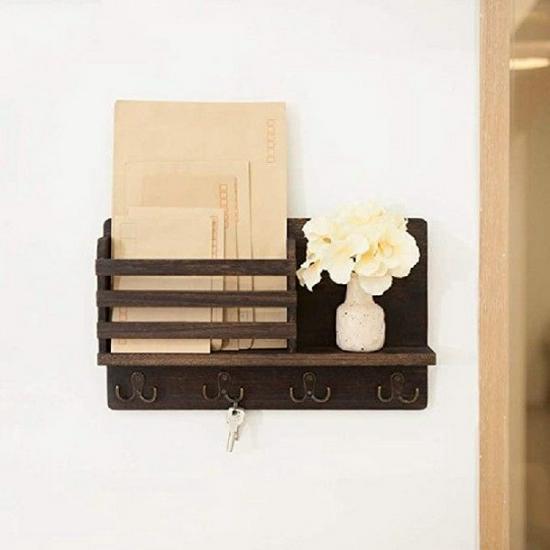 Solid Wood Wall-Mounted Retro Storage Shelf and Home Decor Organizer