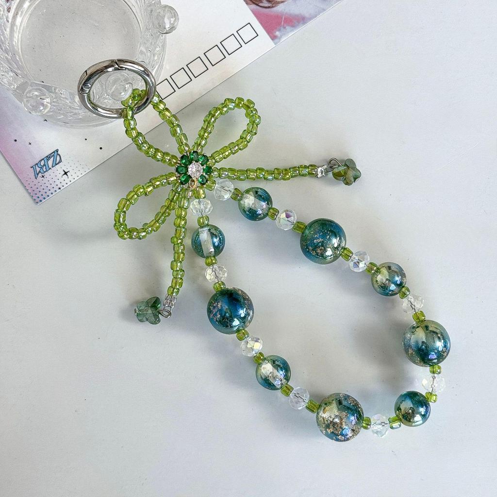 Creative Starry Sky Beaded Phone Charm with Bow and Flower Accents - Anti-Lost Pendant Keychain Lanyard