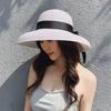 Cappello di Paglia Traspirante Vintage a Tesa Larga Protezione UV Cappello Parasole con Nastro Nero Cappello da Sole da Donna