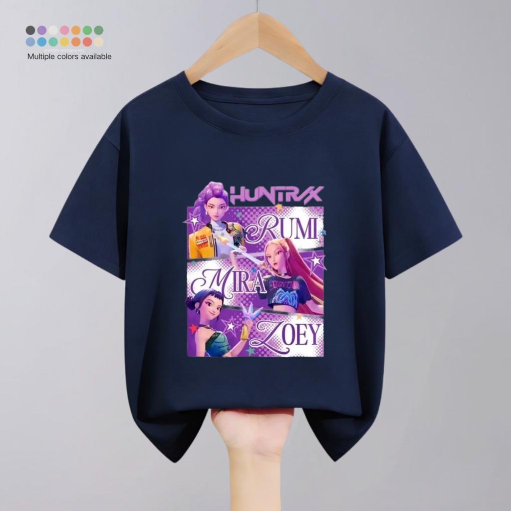 Solid Color Simple Fashion Kids Huntrix T-shirts Tops Short-sleeved Children's Clothing Korean Popular Cartoon Tshirt 1-11 Age