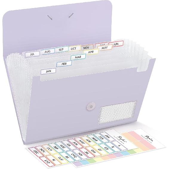 SKYDUE Expanding File Folder Accordion File Organizer with 13 Pockets for A4Letter Sized Paper Accordion Folder with Labels - Document Receipt фиолетовый 4200₽