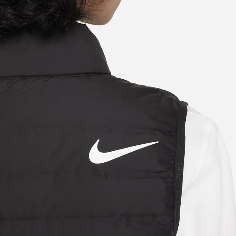 Nike Swoosh Logo Printed Stand Collar Zipper Casual Down Vest Kids Vests Black FV2520-010