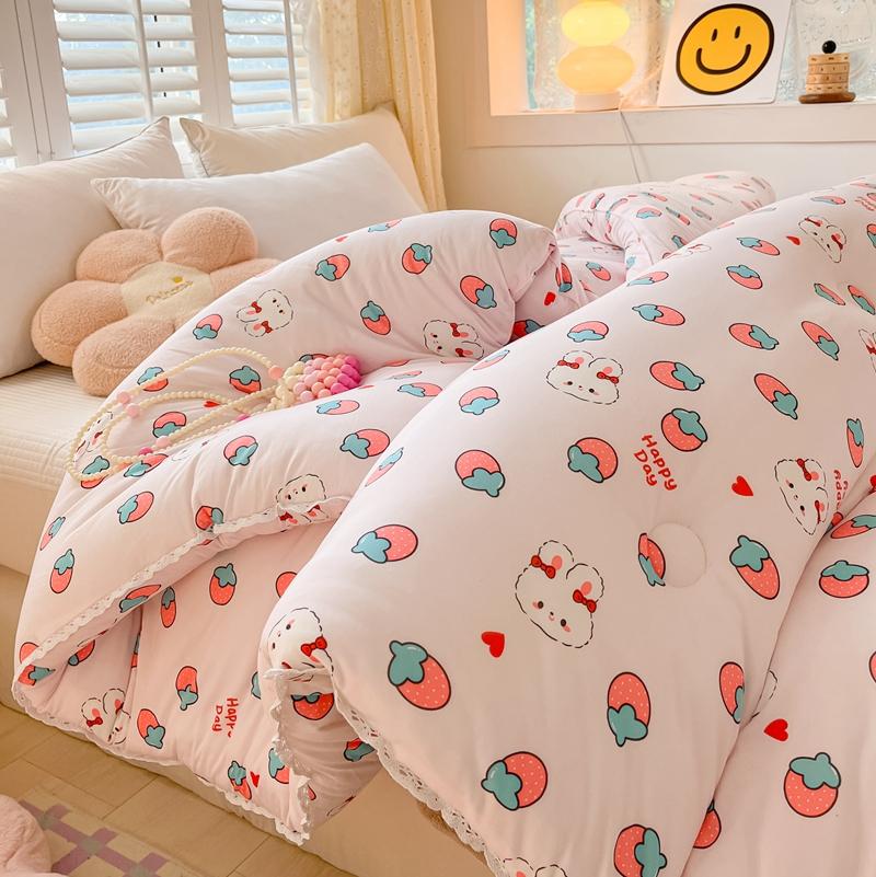 All-Season Cute Cartoon Print Comforter Adults Children Thick Warm Winter Quilts Single Double Size Soy Fiber Soft Quilt for Bed